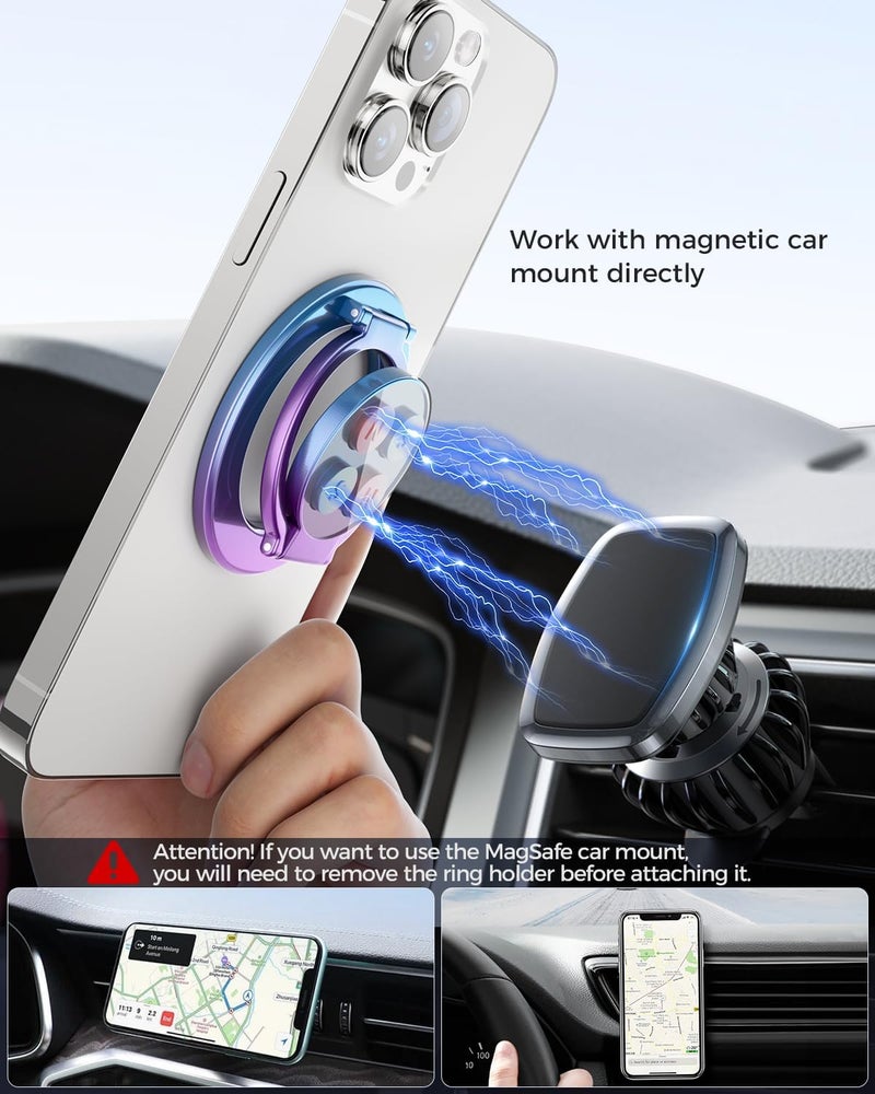SUPERONE Magnetic Ring Holder for Dual-Side Magnetics, Removable Gym Phone Grip with Kickstand for iPhone 17/16/15/14/13/12 Series MagSafe Case All Phones Compatible with Magnetic Car Mount - Colorful - Image 3
